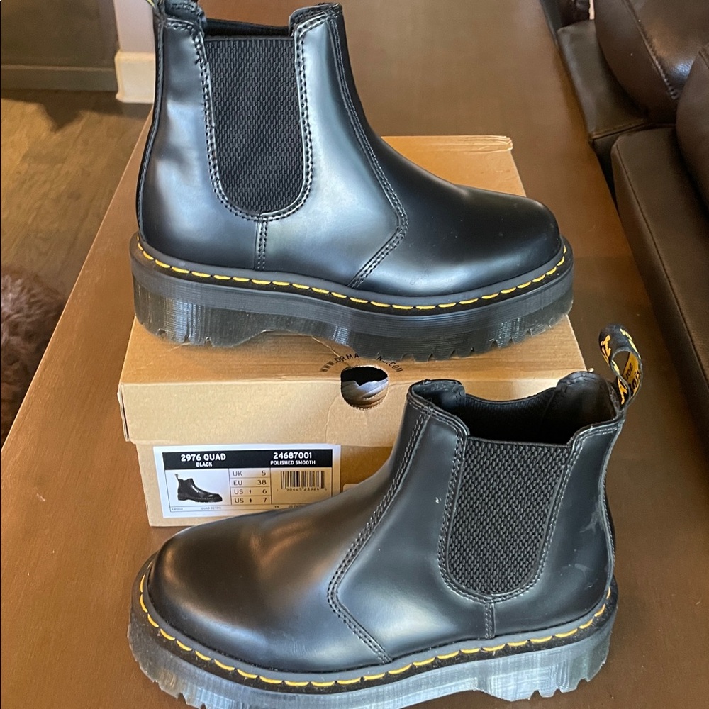 Dr. Martens Black Chelsea Boots with Yellow Accents - Picture 7 of 8